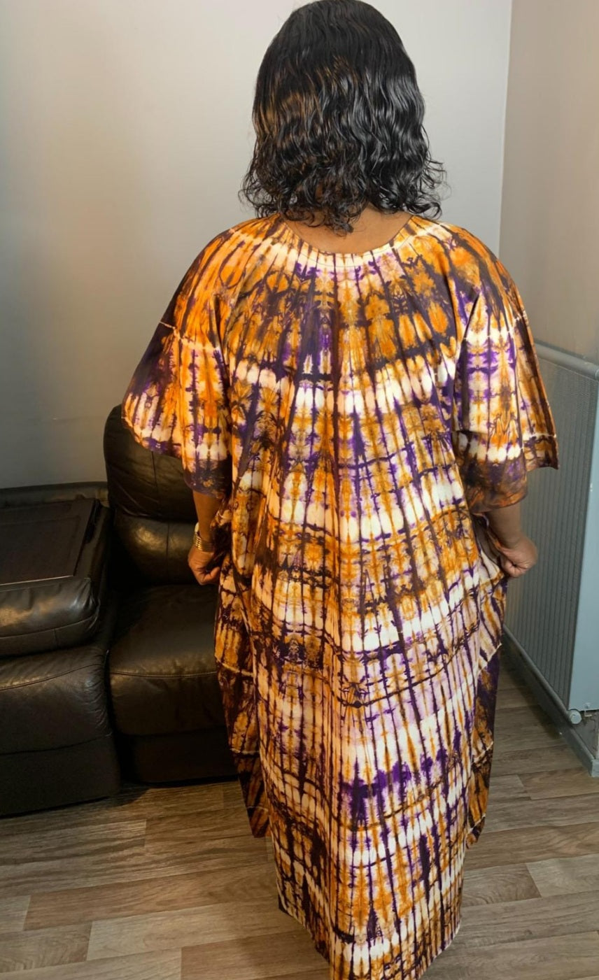 Robe Longue Batik Makeba Tie and Dye, multicolores,100% coton.