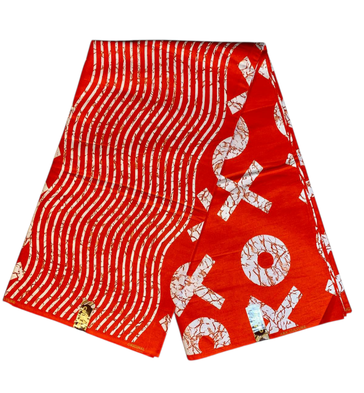 Tissus Wax Africain 100% Coton Ankara , Wax Marque Era Culture Motif OX L'original 2, 4 et 6 yards Wax Orange Blanc