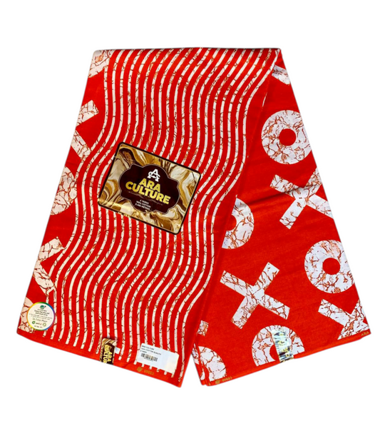 Tissus Wax Africain 100% Coton Ankara , Wax Marque Era Culture Motif OX L'original 2, 4 et 6 yards Wax Orange Blanc