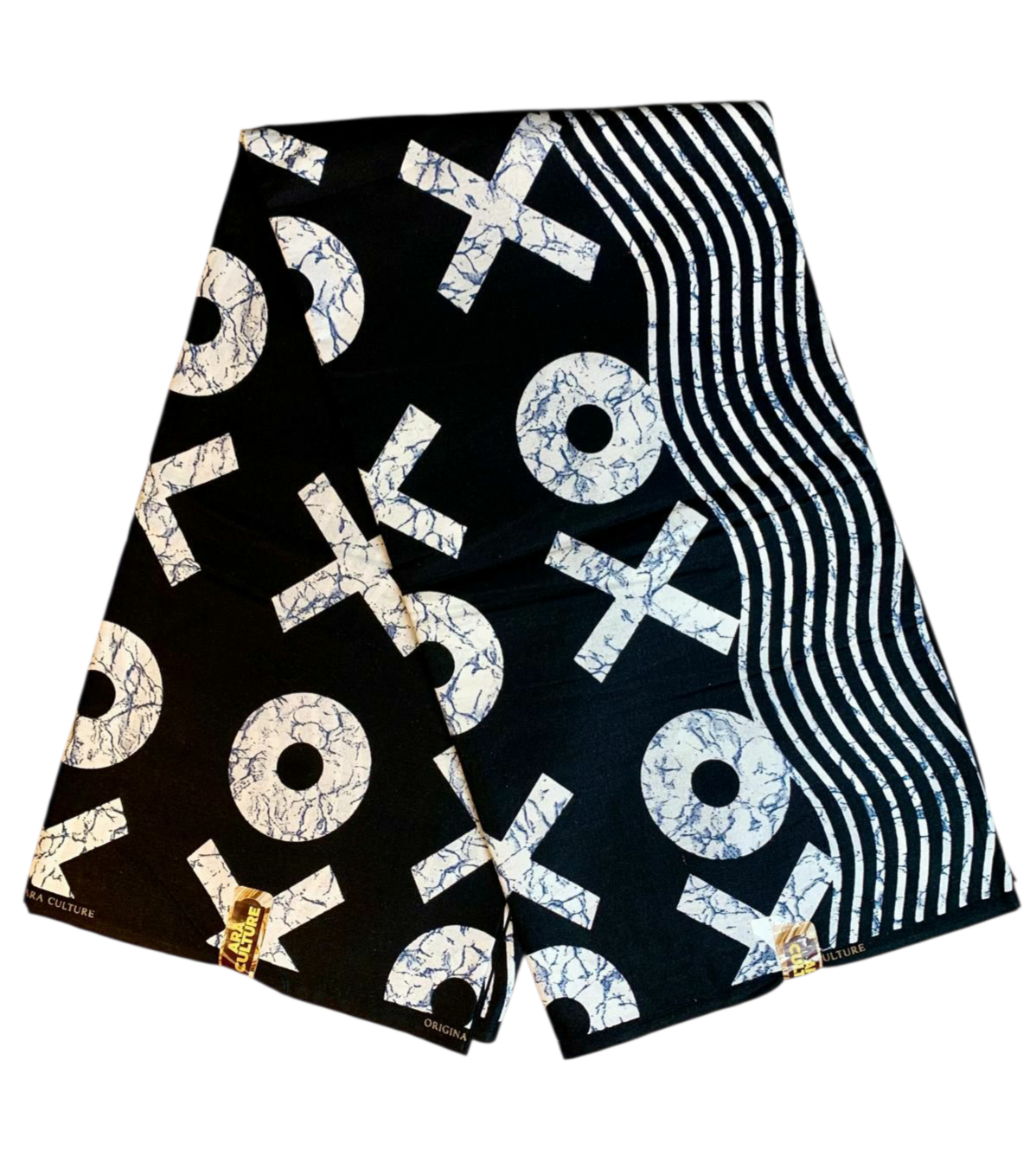 Tissus Wax Africain 100% Coton Ankara Wax Marque Era Culture Motif OX L'original 2, 4 et 6 yards Noire Blanc