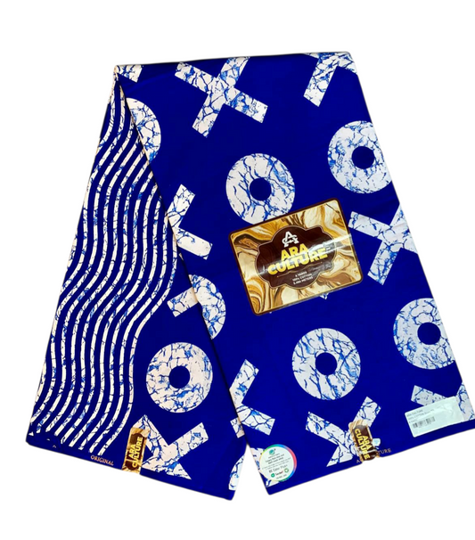 Tissus Wax Africain 100% Coton Ankara, Wax  Marque Era Culture Motif OX L'original 2, 4 et 6 yards Bleu blanc