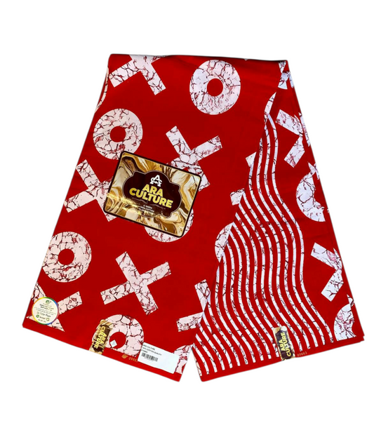 Tissus Wax Africain 100% Coton Ankara Wax  Marque Era Culture Motif OX L'original 2,4 et 6 yards Rouge Blanc