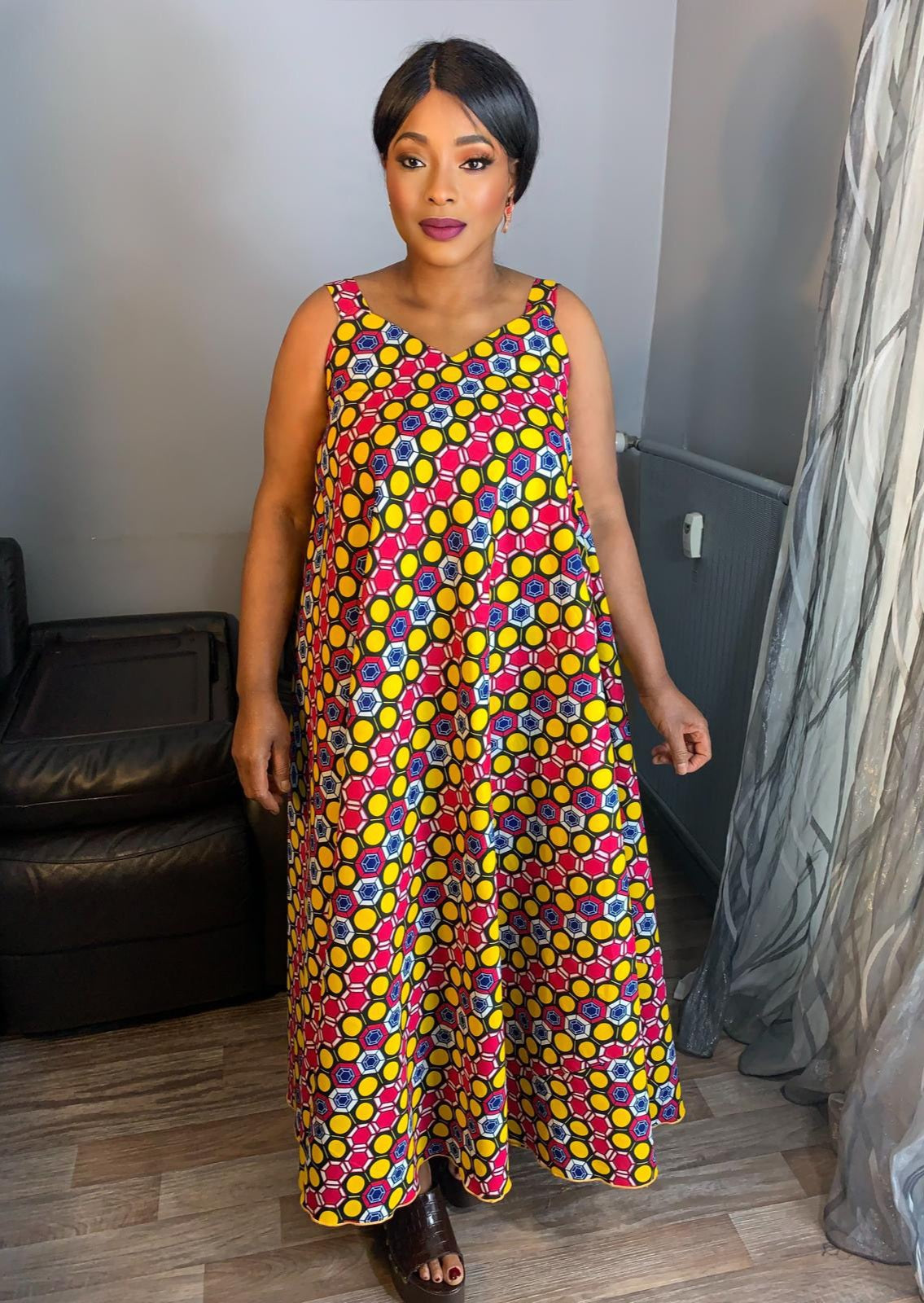 Robe En Wax Longue Ovale Multicolore