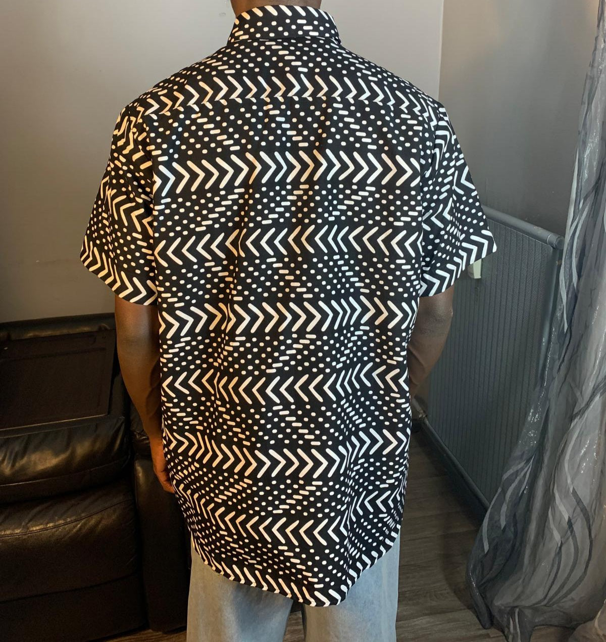 Chemise Homme Wax Africain 100%Coton Avec Col Motif Bogolan Ankara