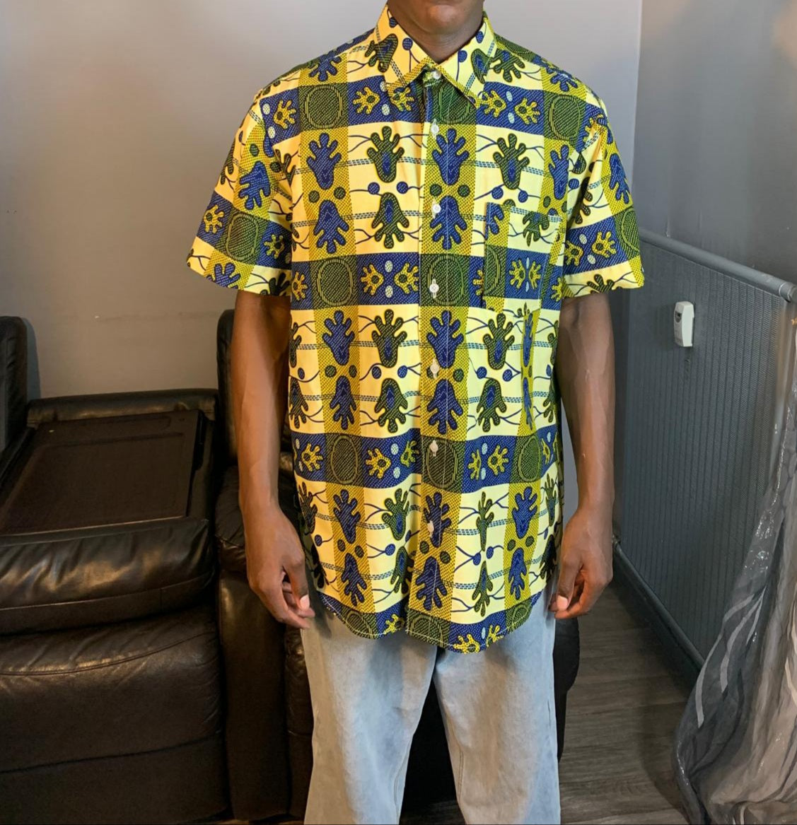 Chemise Homme wax Africain 100%Coton Avec Col Collection Ankara