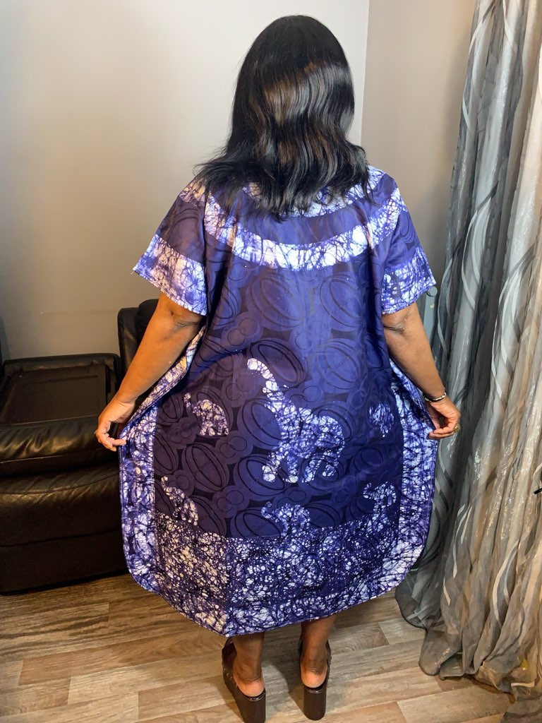 Robe Bazin Batik Style Bohème Robe à Motifs. Motifs : Afrique Palmier Bleu Marine