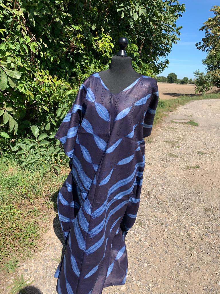 Boubou Bazin Indigo Tye And Dye Adire Bazin Coton
