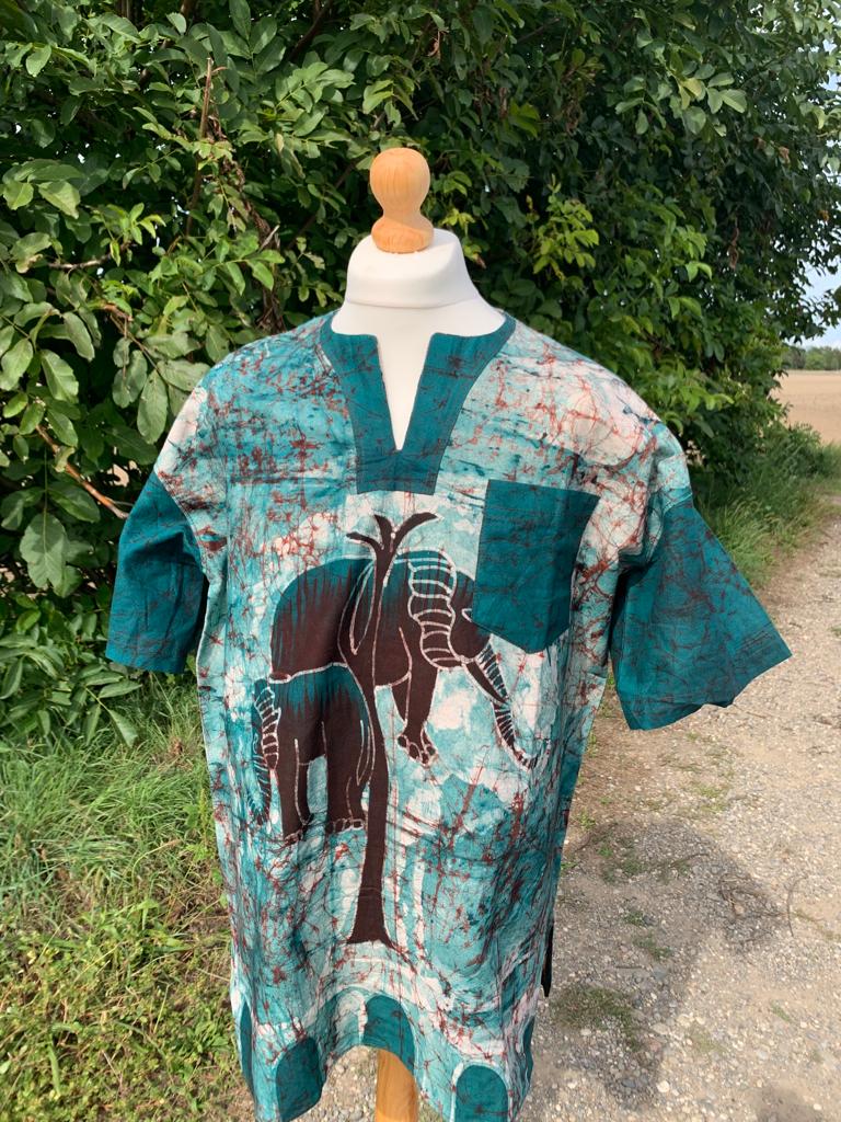 Mixed Batik Safari Animal Pattern Cotton Shirt - Green