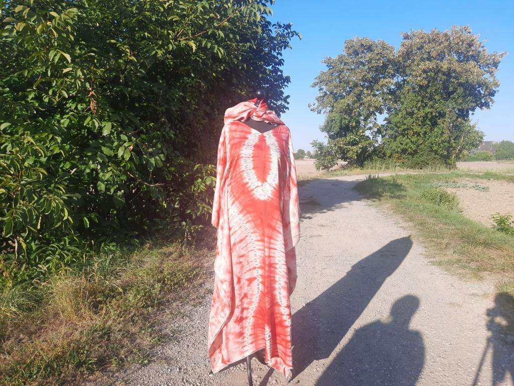 Silk Boubou Adiré Caftan Red White - Long Tie and Dye Silk Dress Adire Silk Batik