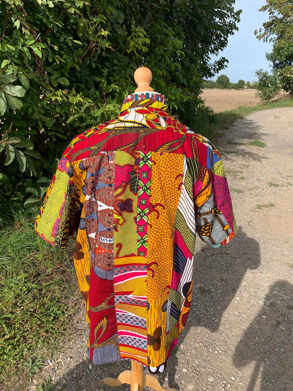 Chemise Homme Wax Patchwork Avec Col 100%Coton Doux Ankara Colorée Multicolore.