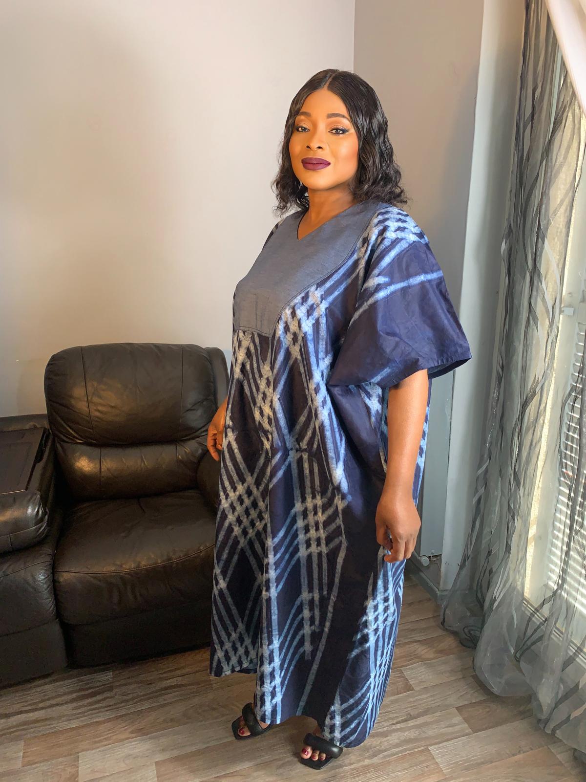 Robe femme, indigo kampala, Adire , Tye and Dye, Batik 100%Coton