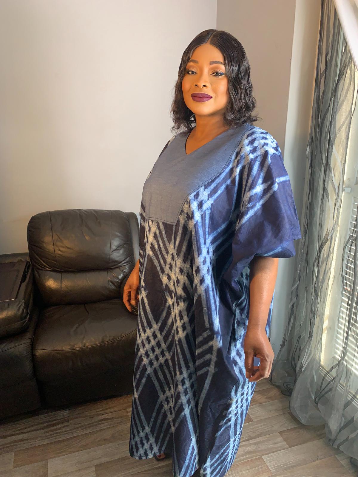 Robe femme, indigo kampala, Adire , Tye and Dye, Batik 100%Coton