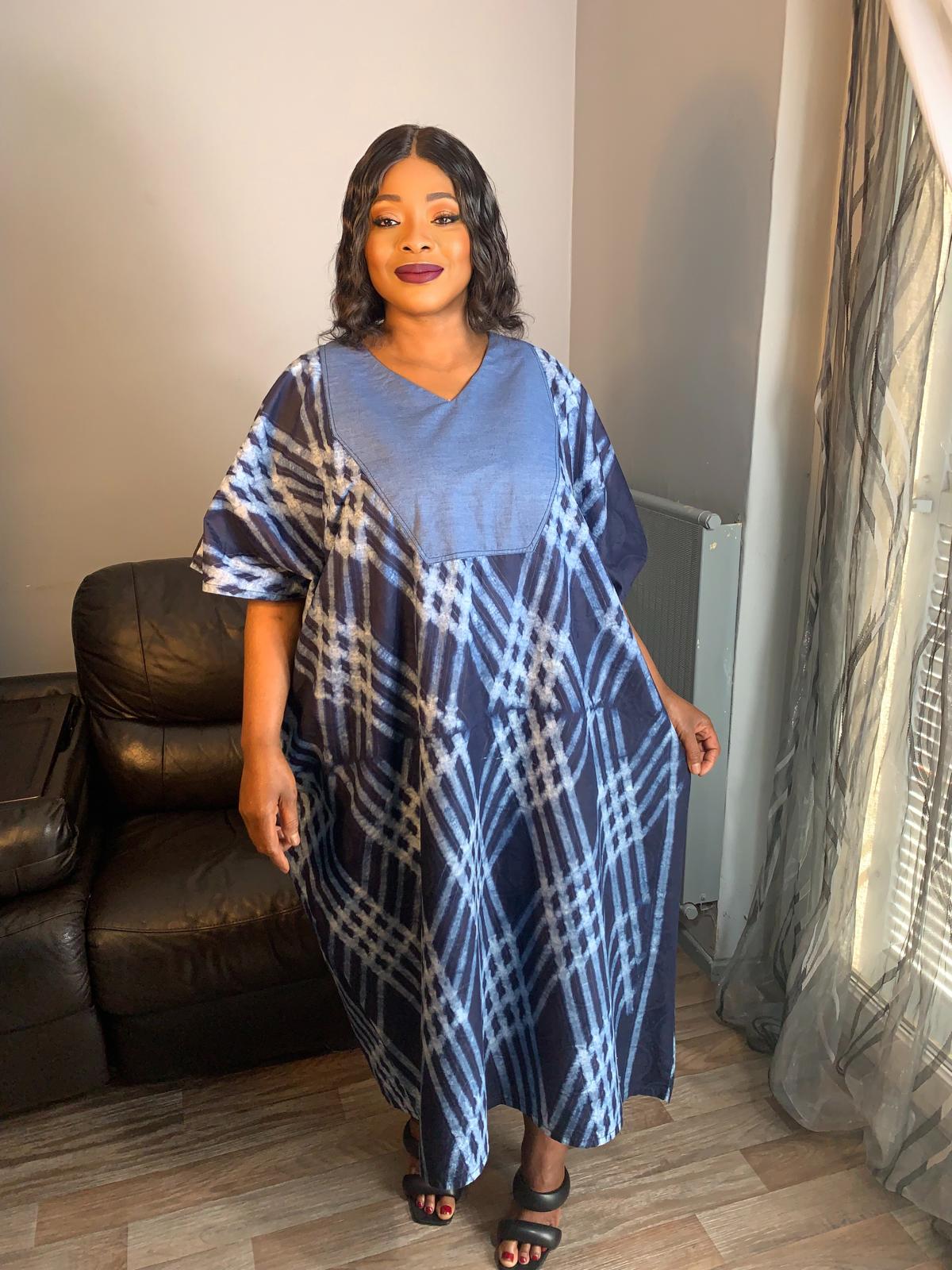 Robe femme, indigo kampala, Adire , Tye and Dye, Batik 100%Coton