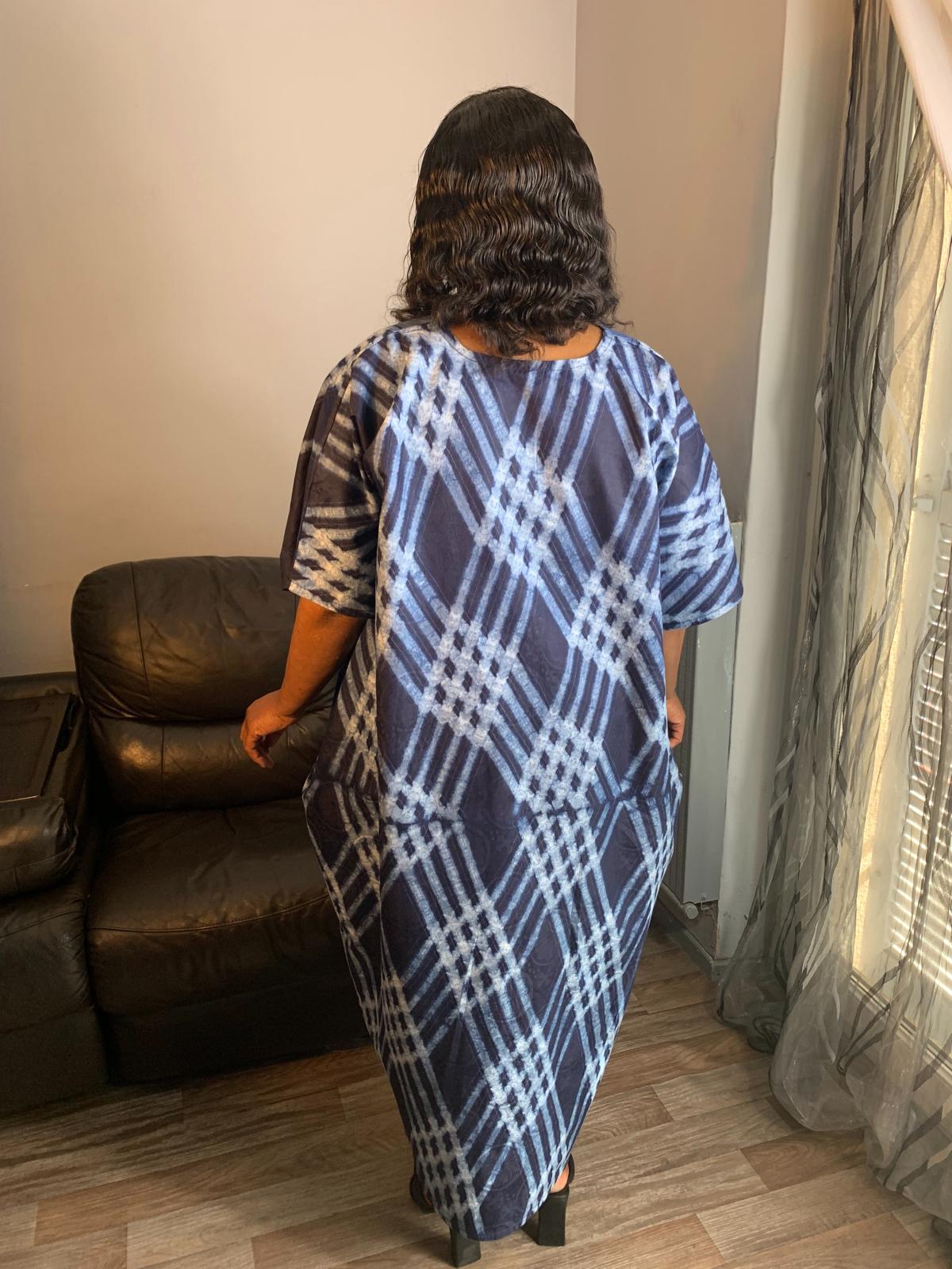Robe femme, indigo kampala, Adire , Tye and Dye, Batik 100%Coton