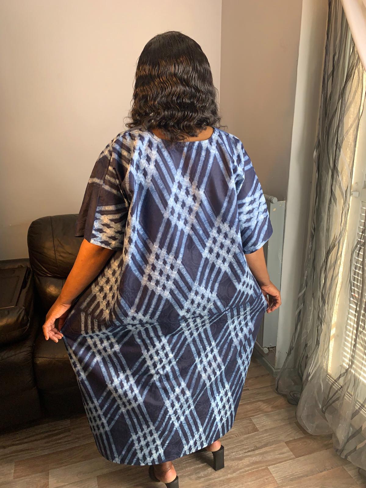 Robe femme, indigo kampala, Adire , Tye and Dye, Batik 100%Coton