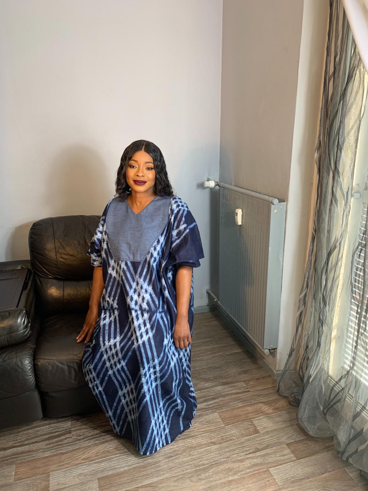 Robe femme, indigo kampala, Adire , Tye and Dye, Batik 100%Coton