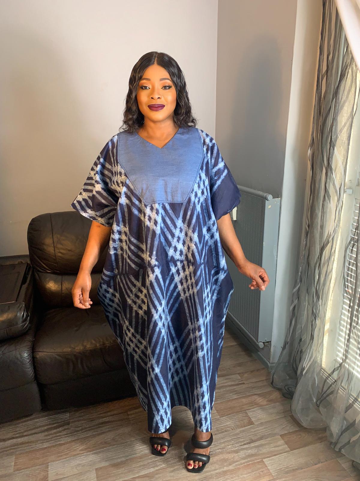 Robe femme, indigo kampala, Adire , Tye and Dye, Batik 100%Coton