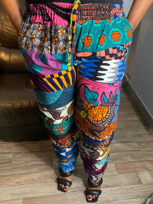 Gemischte Patchworkhose aus Wax: Qualitätswachs, Ankara, Farbe 9, Baumwolle