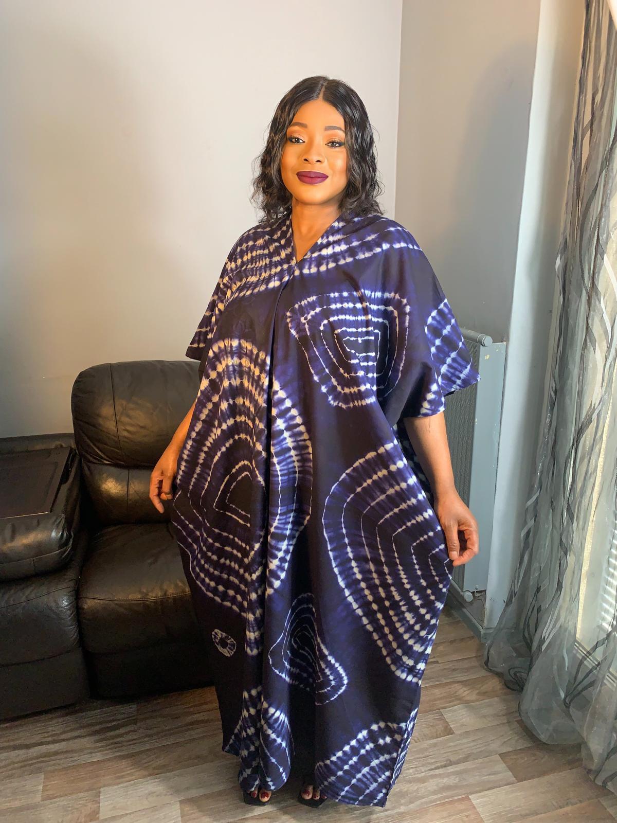 Robe longue Batik Bleu Tye and Dye Bleu Nude Caftan 100%Coton Très Doux Kaftan