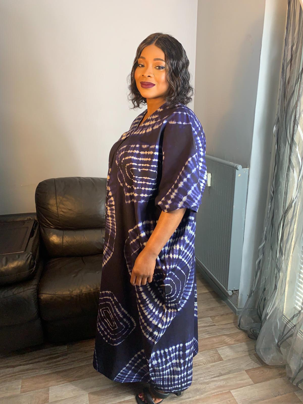 Robe longue Batik Bleu Tye and Dye Bleu Nude Caftan 100%Coton Très Doux Kaftan