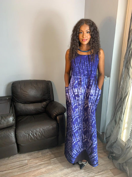 Batik T-Shirt Kleid Königsblau, Tye and Dye