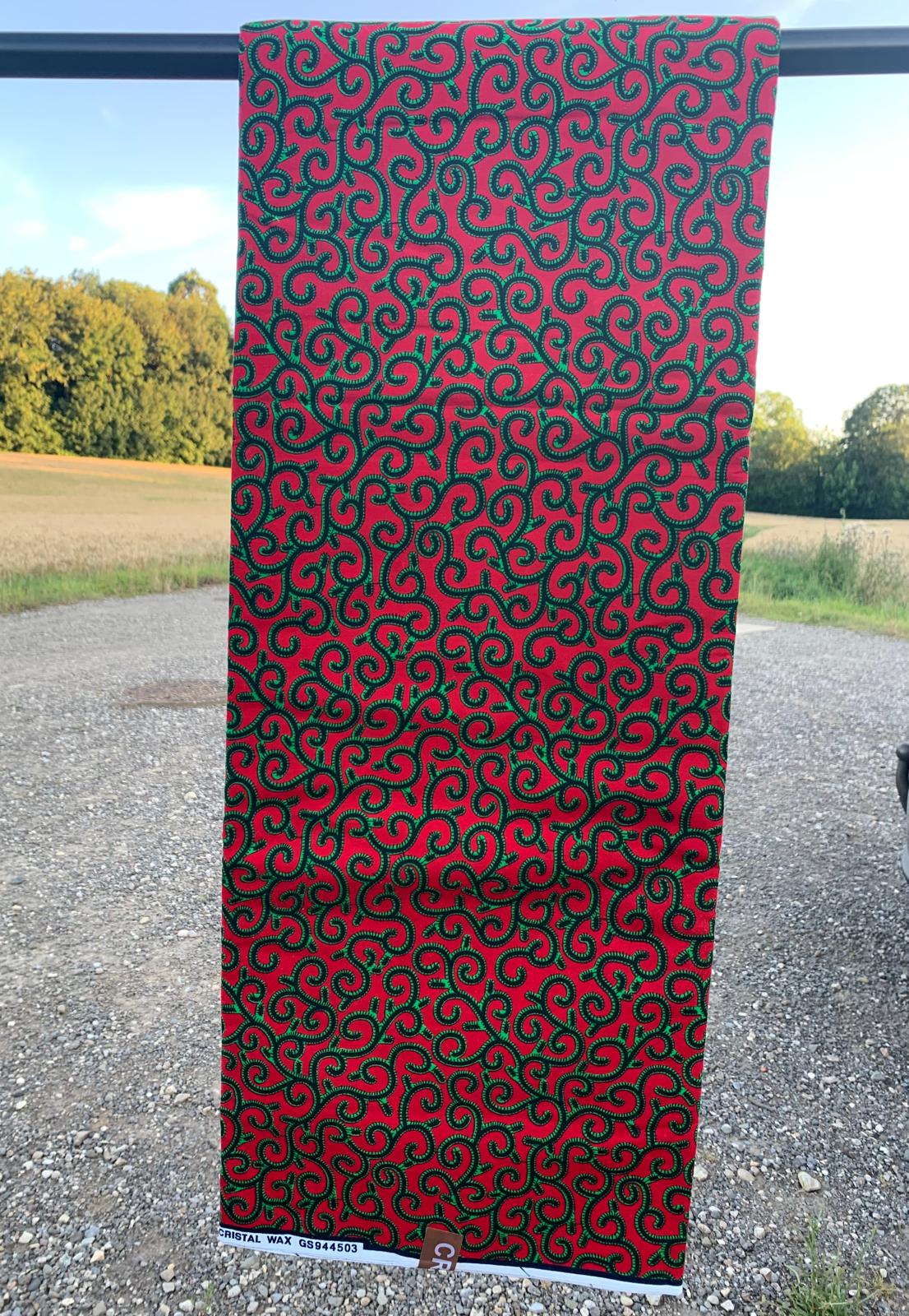 Tissus en Wax 1 à 5 Yards Marque "Crystal" Wax Qualité Supérieure Wax du Ghana Motif Macaroni Rouge