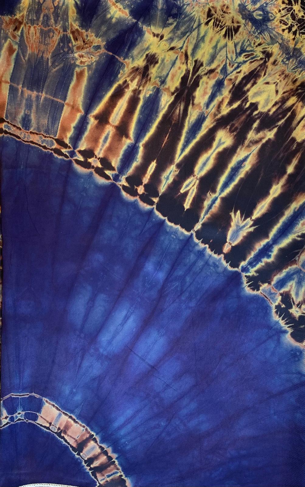 Boubou en Soie Adiré Caftan Bleu - Robe Longue 100% Soie Tie and Dye Adire Silk Batik