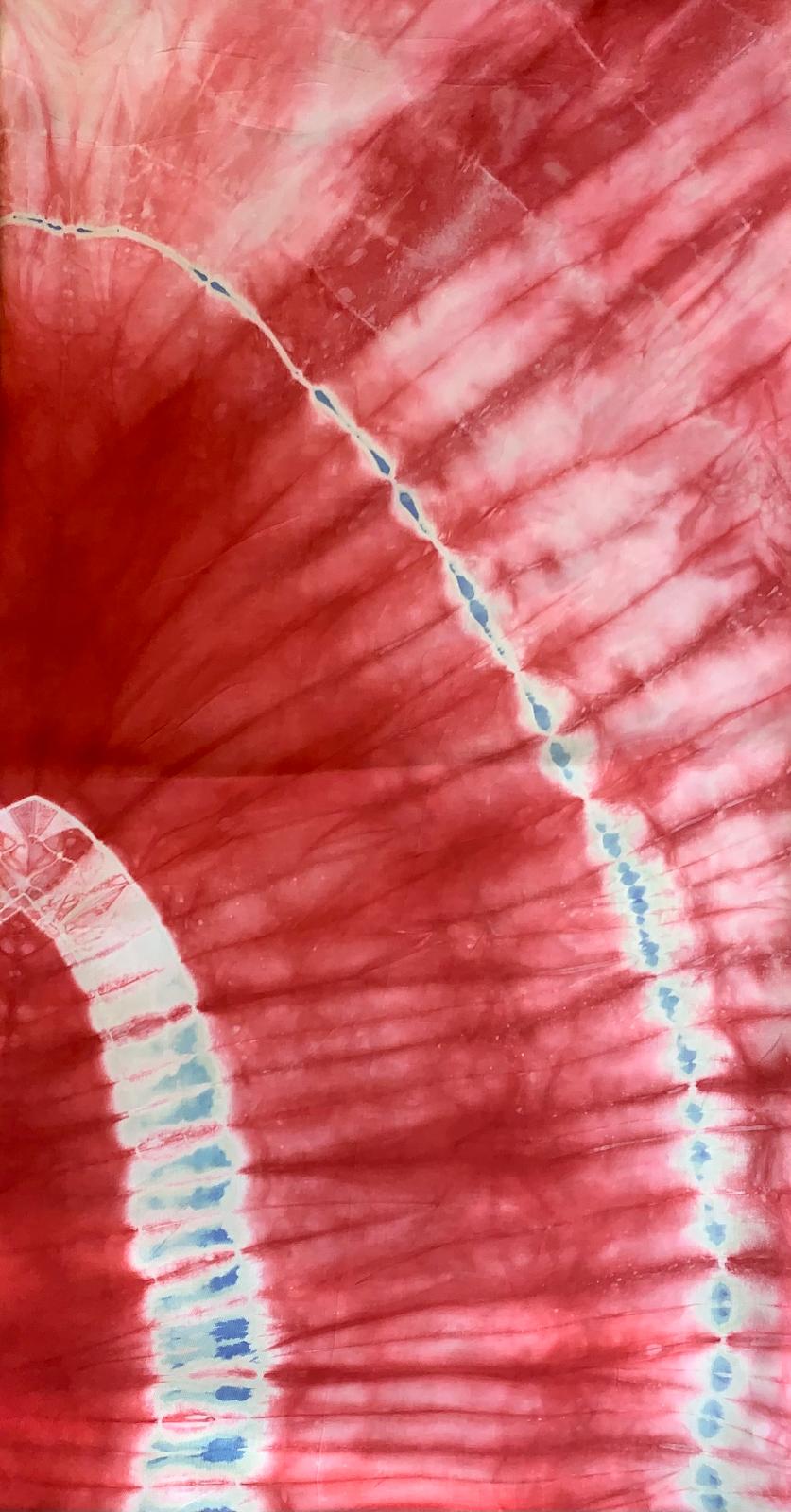 Silk Boubou Adiré Caftan Red White - Long Tie and Dye Silk Dress Adire Silk Batik