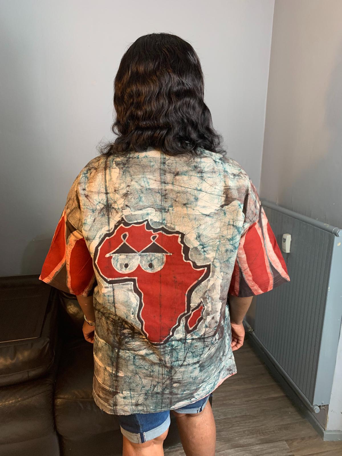 Chemise Mixte Batik Motif Animaux Safari en Coton - Afrique et Case Tata Samba Bordeaux