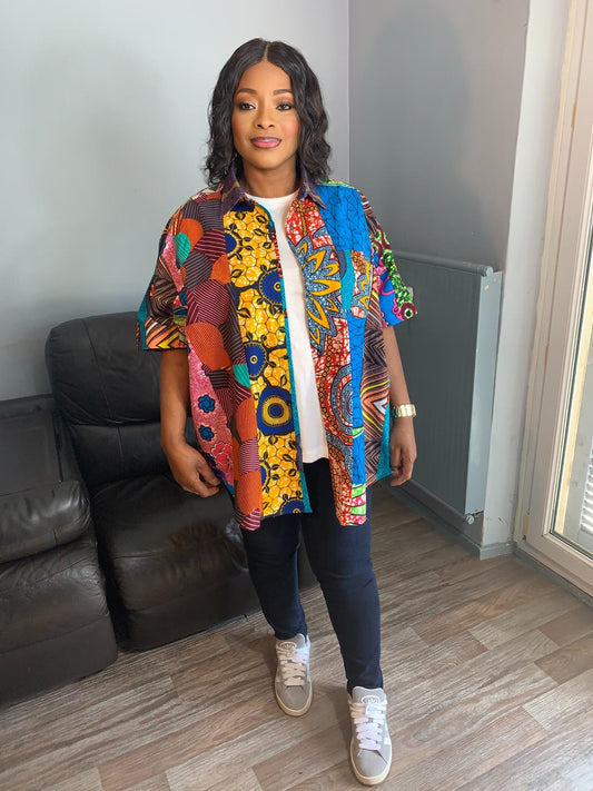 Buntes Patchwork-Wachs-Ankara-Hemd