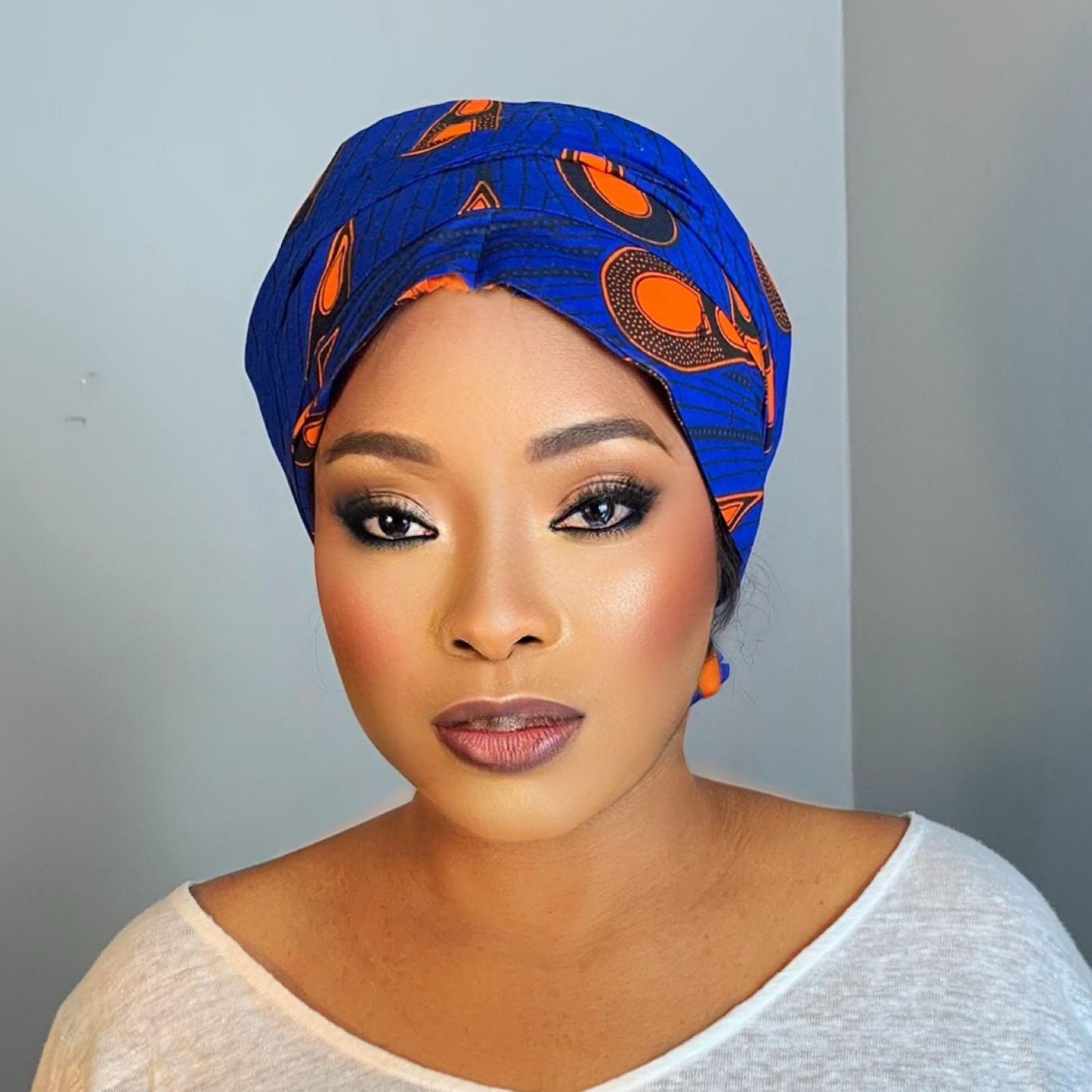 Satin Bonnet in Blue Turban | Satin Lined Wax Turban