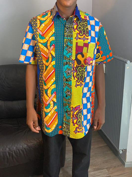 Buntes Patchwork-Wachs-Ankara-Hemd
