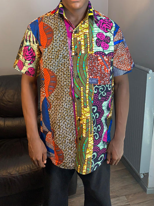 Buntes Patchwork-Wachs-Ankara-Hemd
