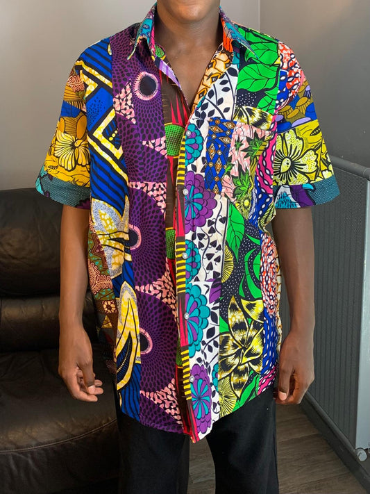 Buntes Patchwork-Wachs-Ankara-Hemd