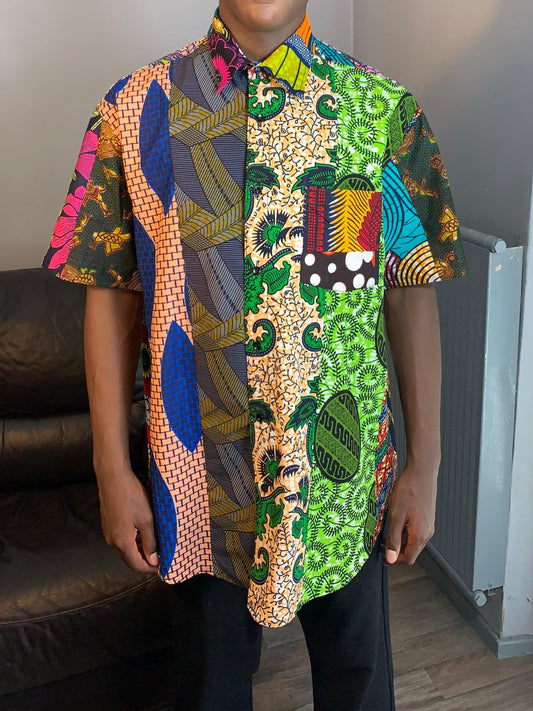 Buntes Patchwork-Wachs-Ankara-Hemd