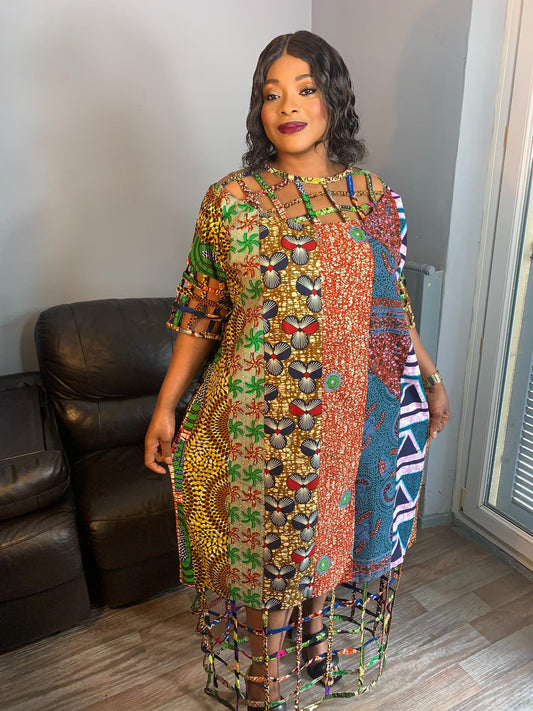 Langes Patchworkkleid mit Wax Mesh in trendiger Baumwollqualität