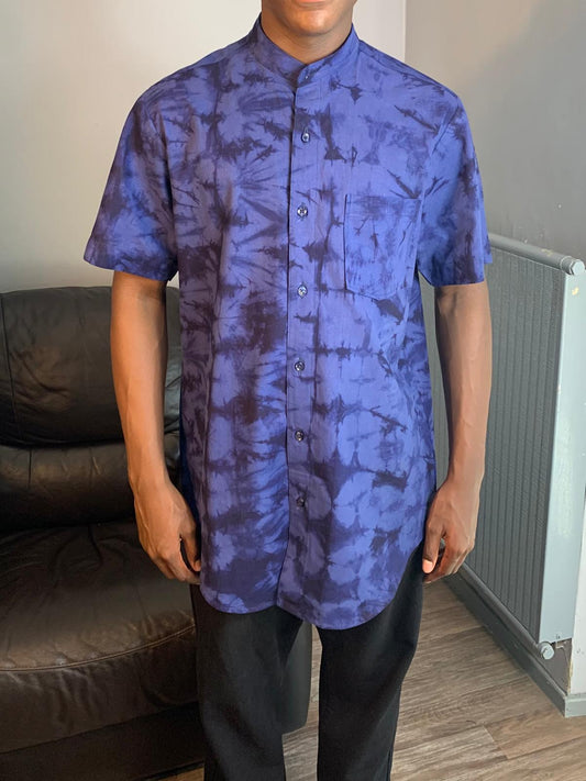 Herren Indigo Batik Marineblau Vintage Yoruba 100% Baumwolle Hemd