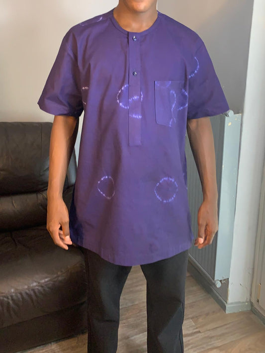 Indigoblaues Herrenhemd, 100 % sehr weiche Baumwolle