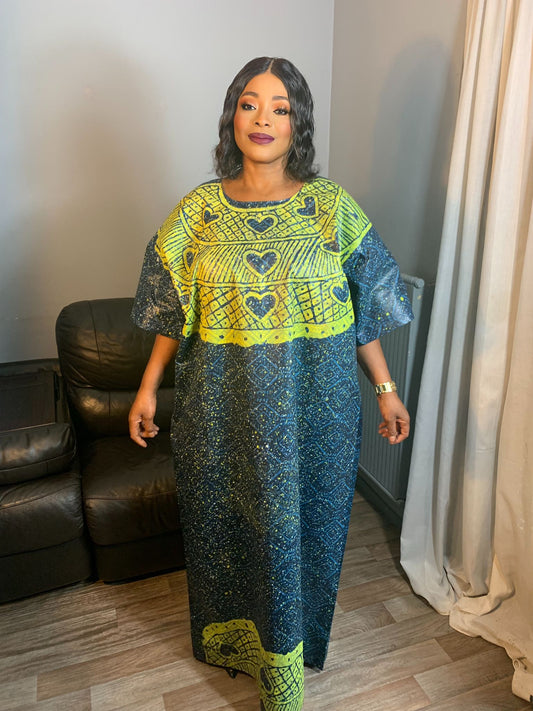 Künstlerisches Batikkleid, Kaftan, Adire, Ankara, binden und färben