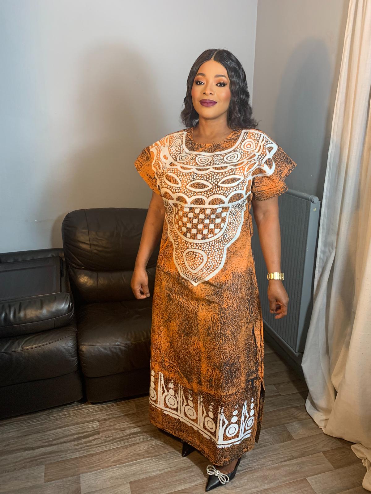 Langes Batikkleid, Tye and Dye, handgefertigt von Adire