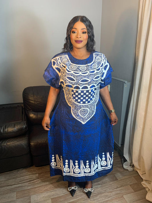 Batik Tye and Dye Adiré Artisanal Langes Kleid – 100 % Baumwolle, handbemalt