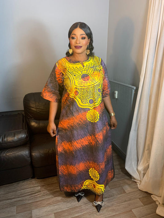 Langes Batikkleid, Tie and Dye, handgefertigt von Adire