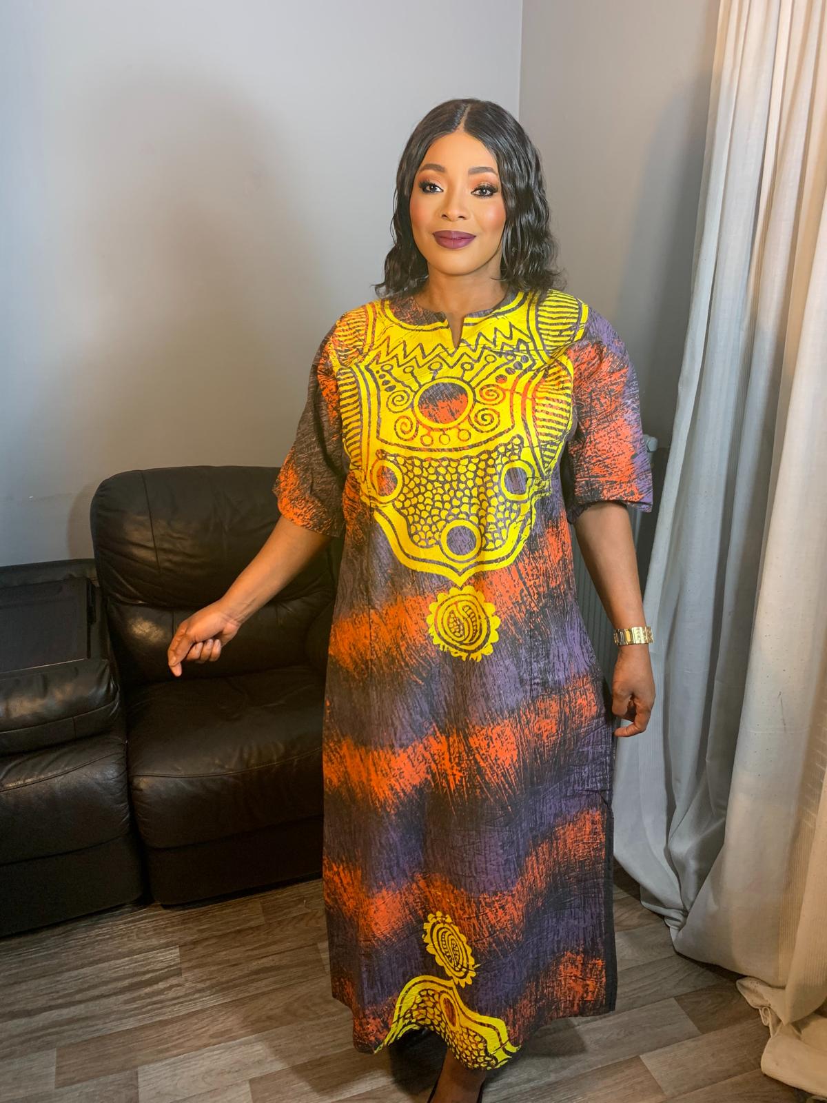 Langes Batikkleid, Tie and Dye, handgefertigt von Adire