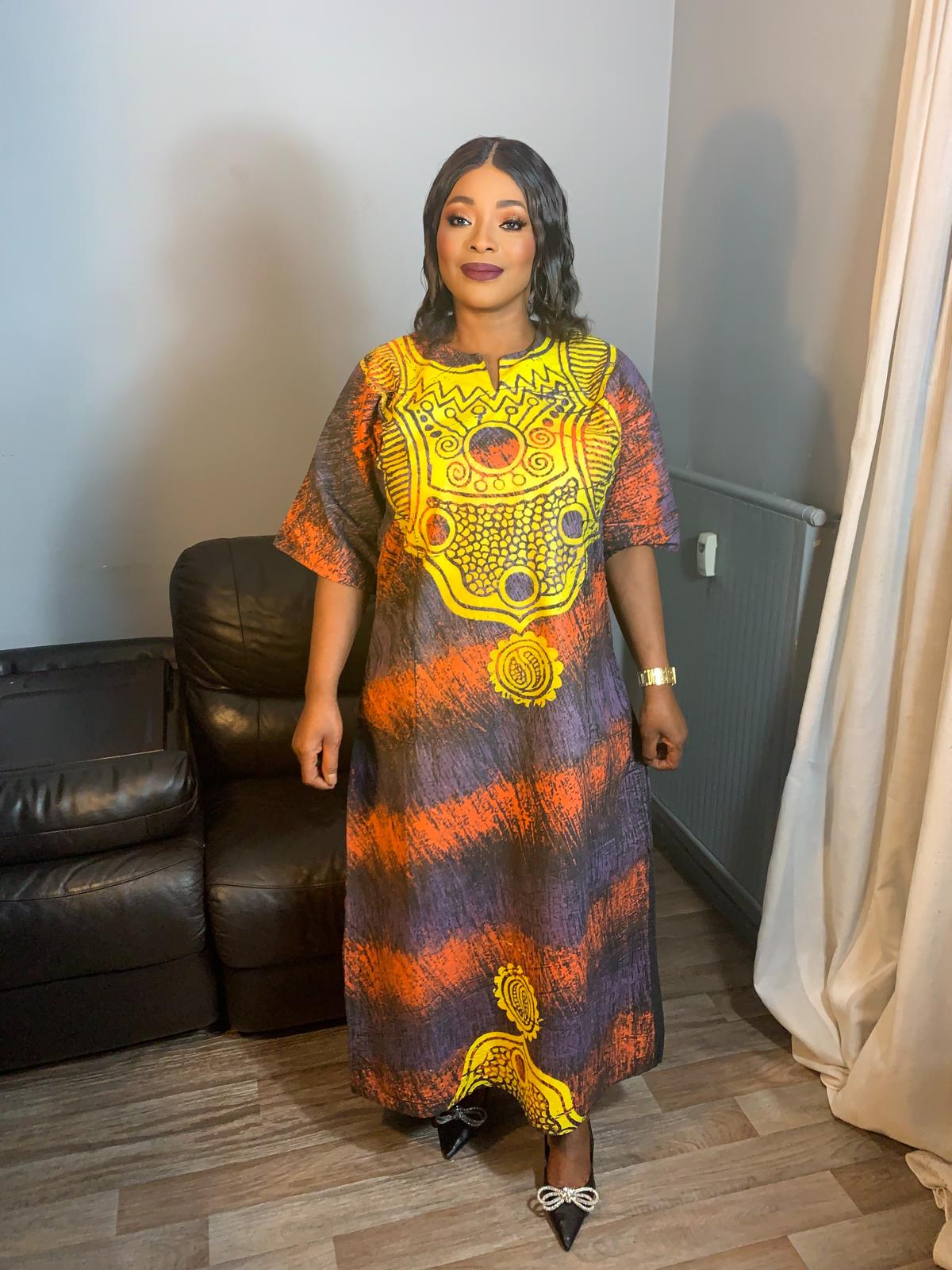 Langes Batikkleid, Tie and Dye, handgefertigt von Adire