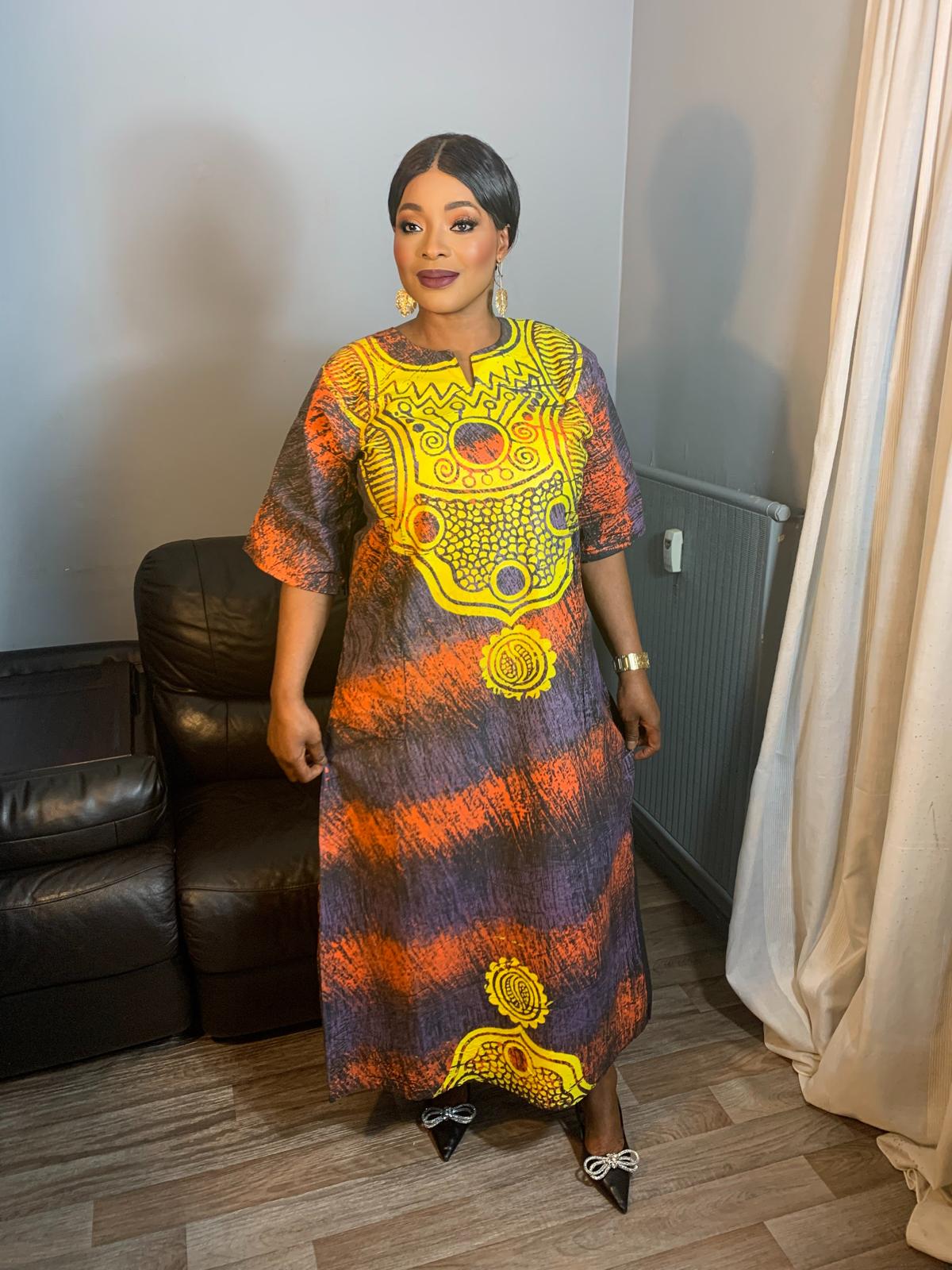 Langes Batikkleid, Tie and Dye, handgefertigt von Adire