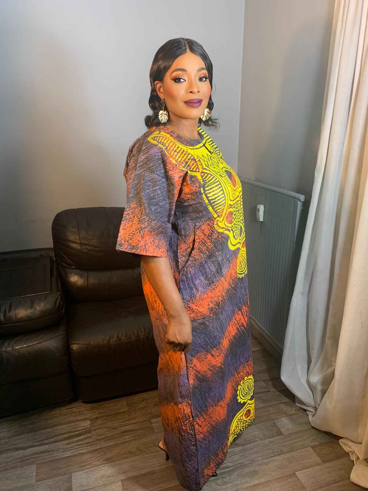 Langes Batikkleid, Tie and Dye, handgefertigt von Adire