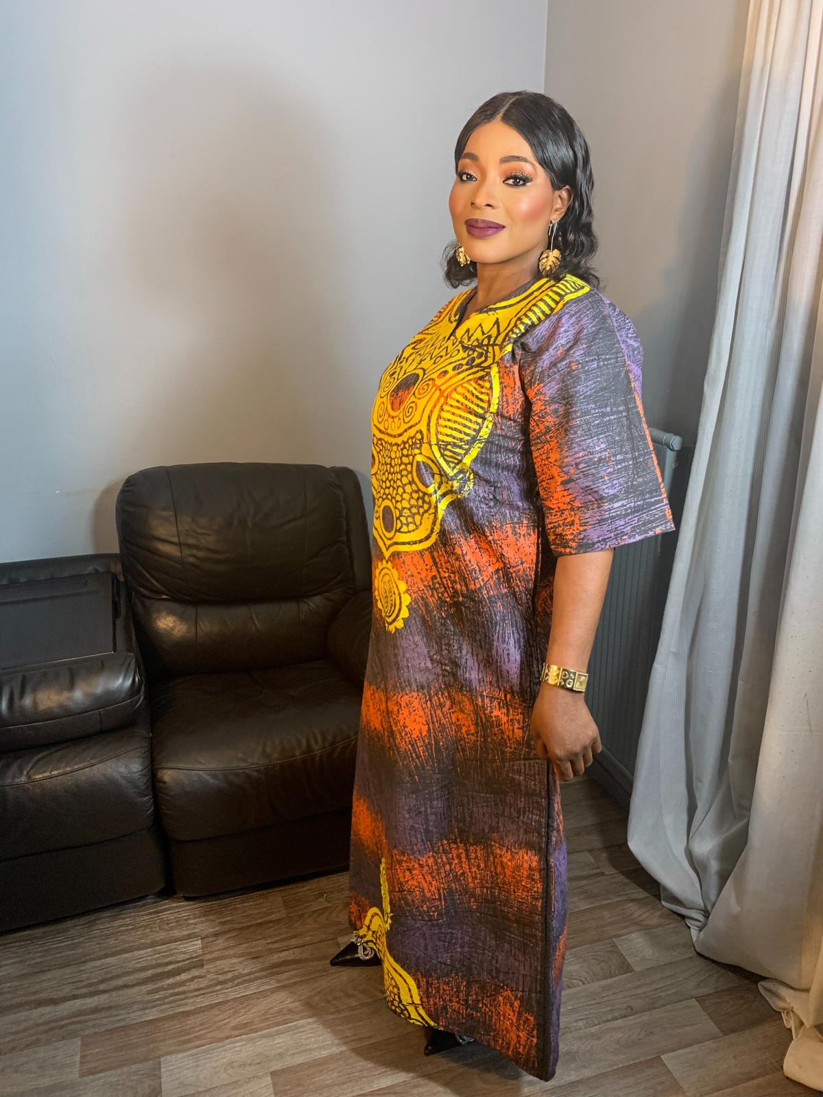 Langes Batikkleid, Tie and Dye, handgefertigt von Adire