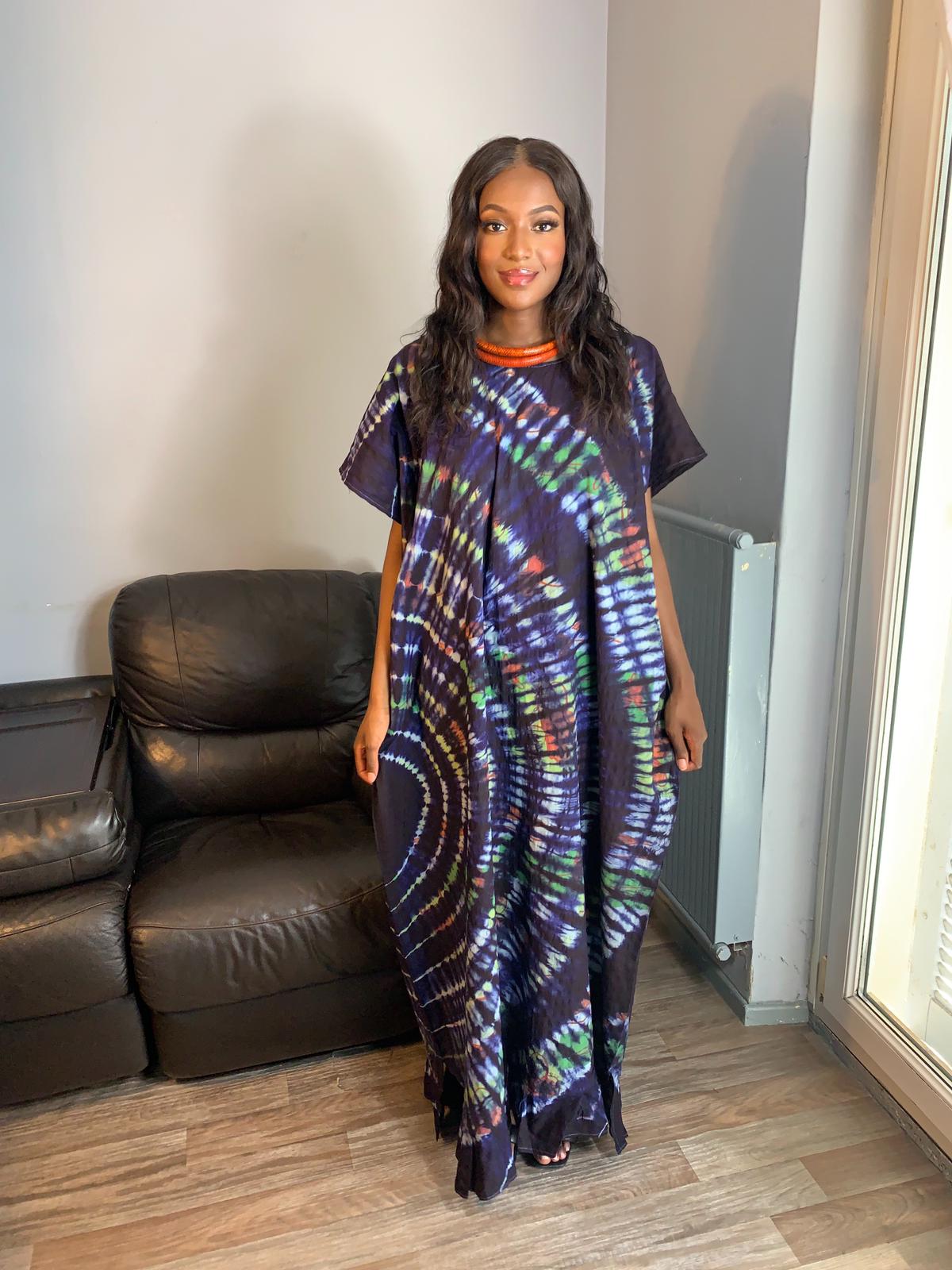 Robe Bleu Indigo Multicolore Tye and Dye 100% coton