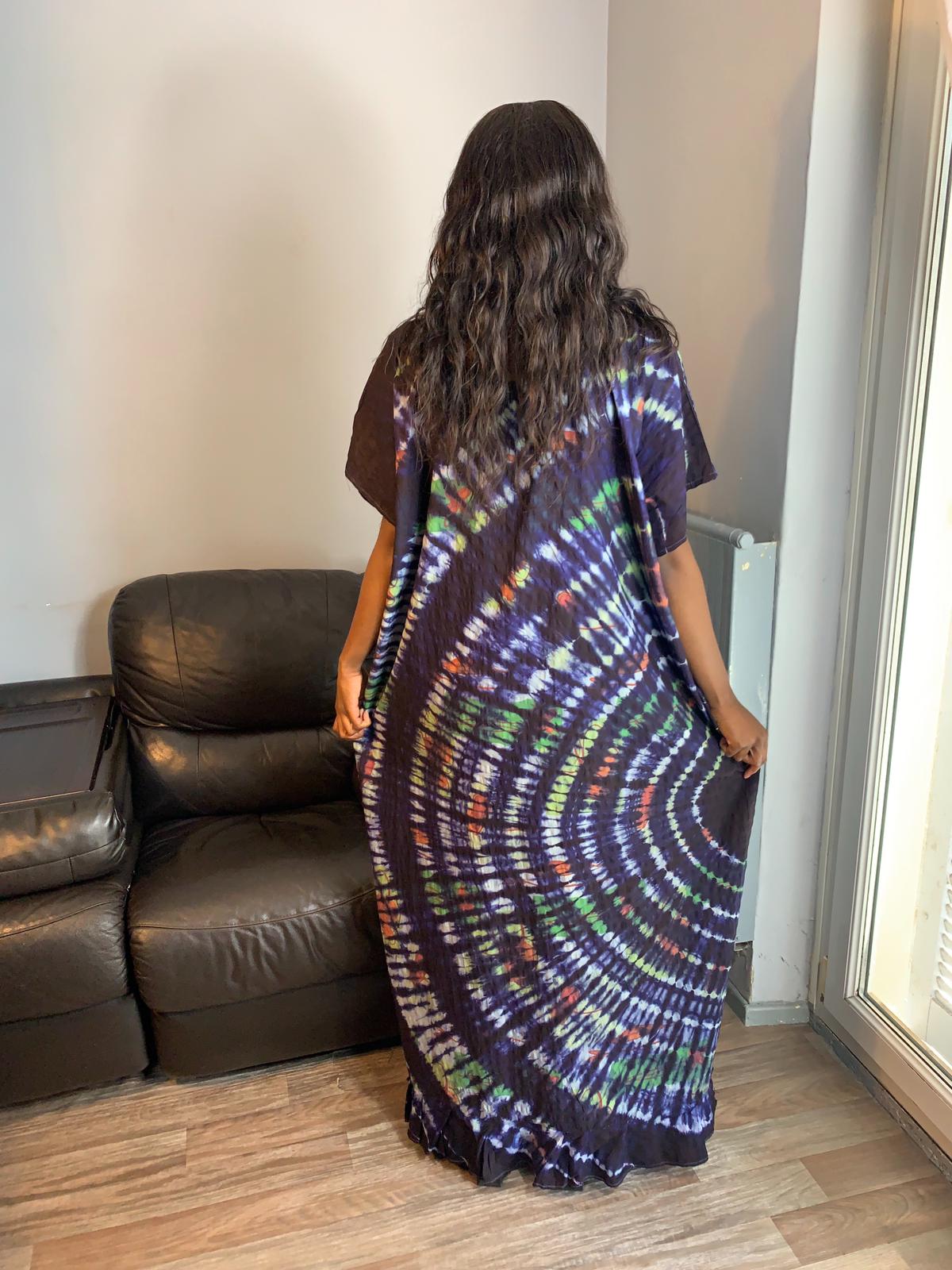 Robe Bleu Indigo Multicolore Tye and Dye 100% coton