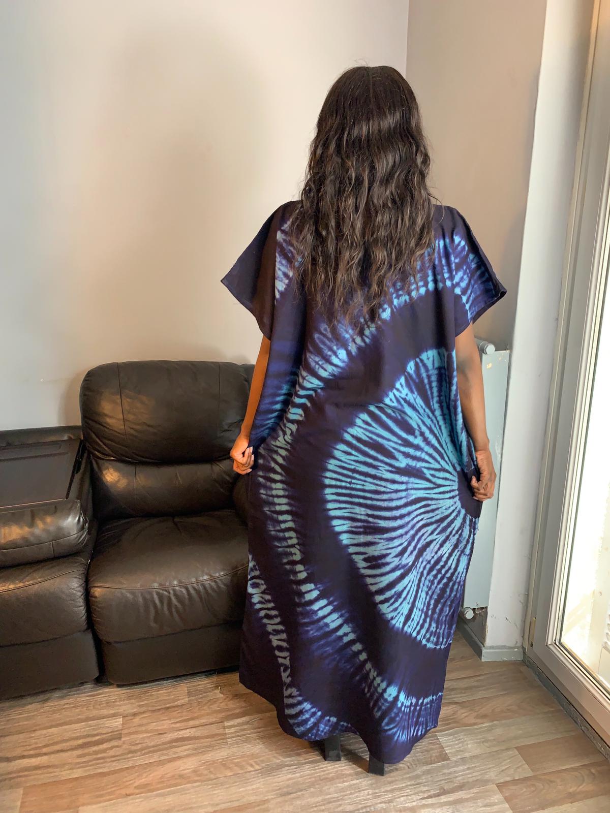 Robe Bleu Indigo Vert Tye and Dye 100% coton